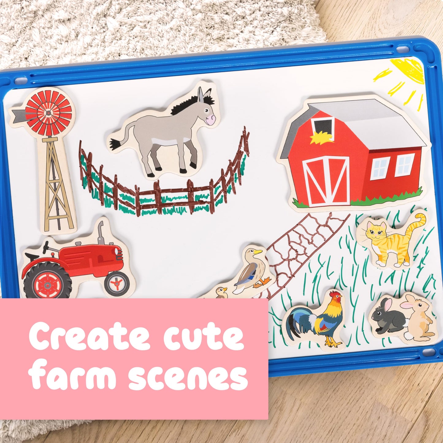Spark & Wow Wooden Magnets | Farm | Magnets for Kids Ages 2+ | Open-Ended Play | Adhere to Fridges, Whiteboards and More