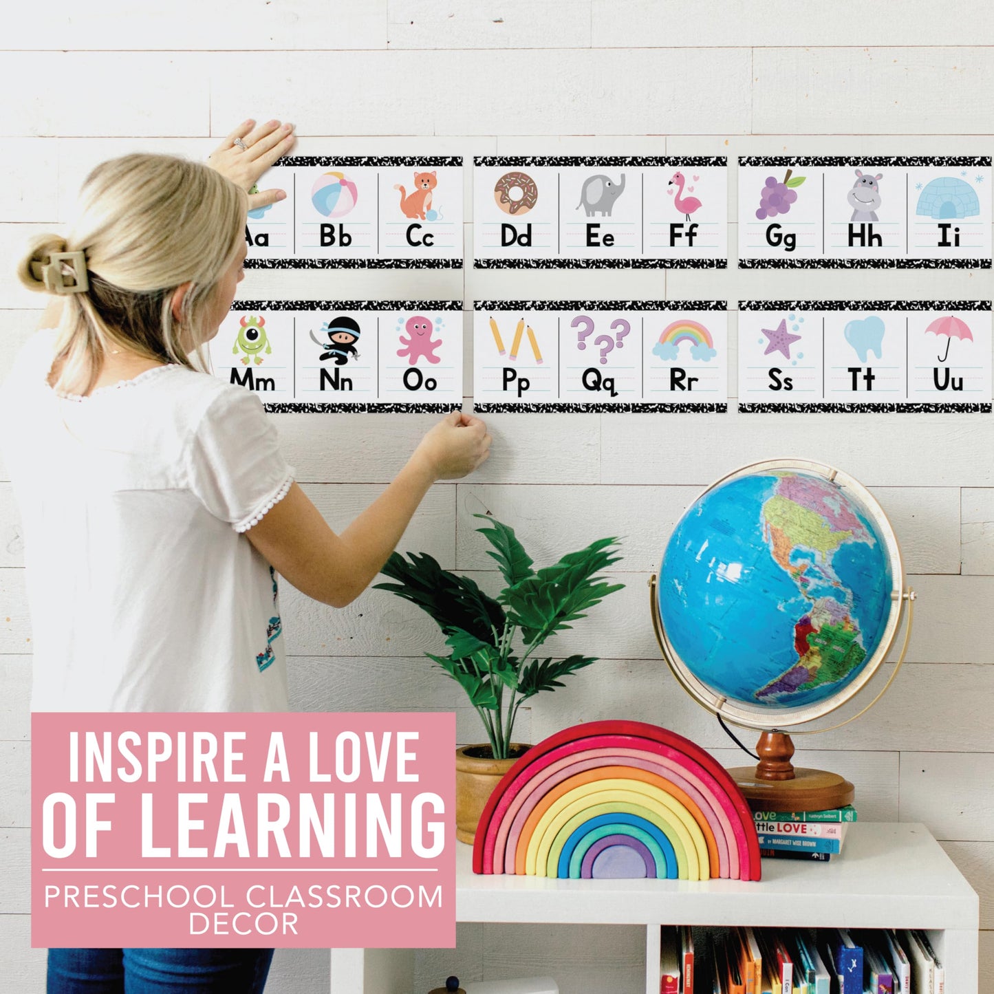 Hadley Designs Alphabet for Classroom Wall Decor - ABC Posters for Classroom Wall Chart Preschool & Kindergarten, ABC Letters & Number Line Elementary, Alphabet Cards, Pastel Classroom Decor