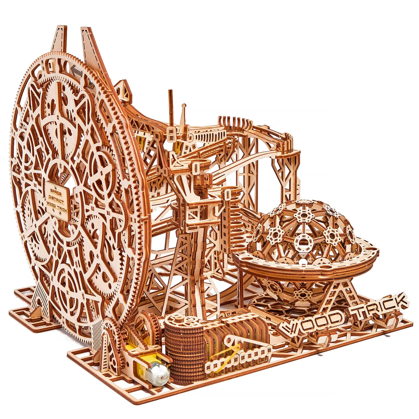 Wood Trick Wooden Marble Run Electric Motorized - 3D Wooden Puzzles for Adults to Build - 15x14 in - Roller Coaster Wooden Model Kits for Adults to Build