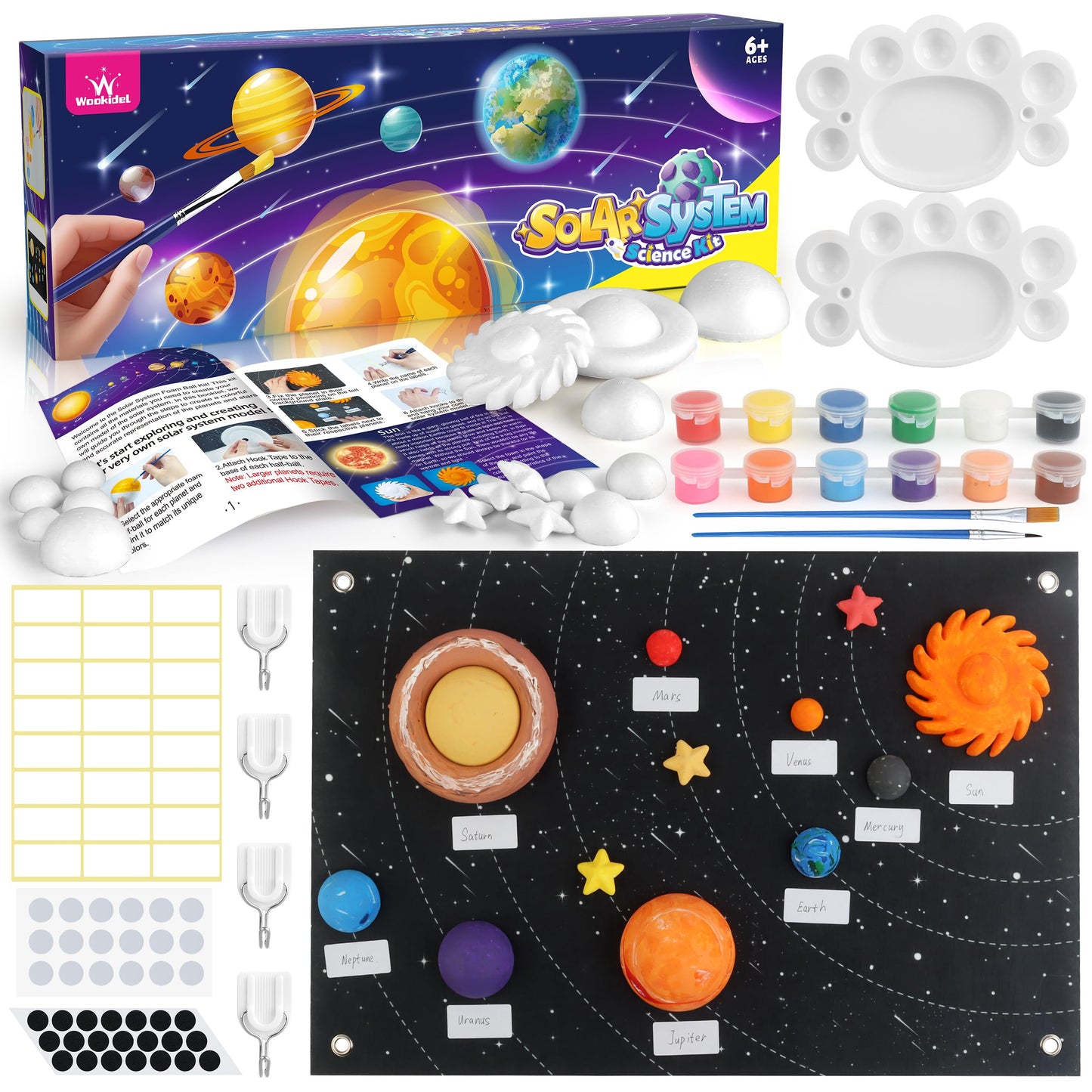 Solar System Project Kit for Kids, Solar System Model Toy Kit for Kids, Learn School Space Planet Science Project of Mix Foam Balls, Planet Felt Board, Brushes, Adhesive Hooks, Instruction