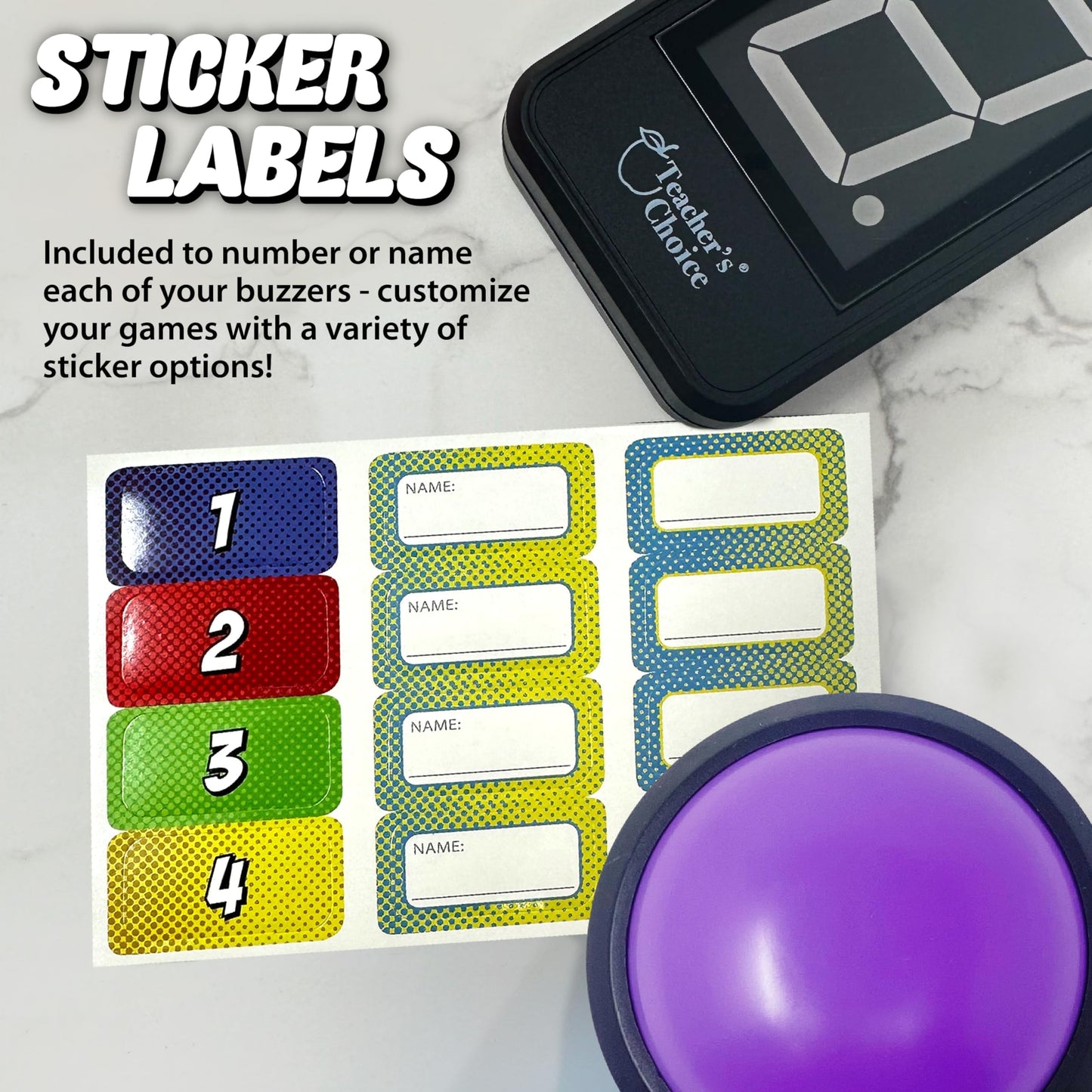 Teacher's Choice Wireless Light Up 8 Player Game Buzzer Button System | Displays the Winning Player | Loud, Unique Sounds Great for Trivia Games, Family Feud, Jeopardy, Competition, Spelling Bees