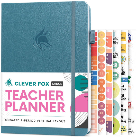 Clever Fox Teacher Planner – School Year Planner with Calendars & Lesson Plans – Teacher Plan Book for Classroom & Homeschool Organization - Undated, 7x10″, Hardcover (Aquamarine)
