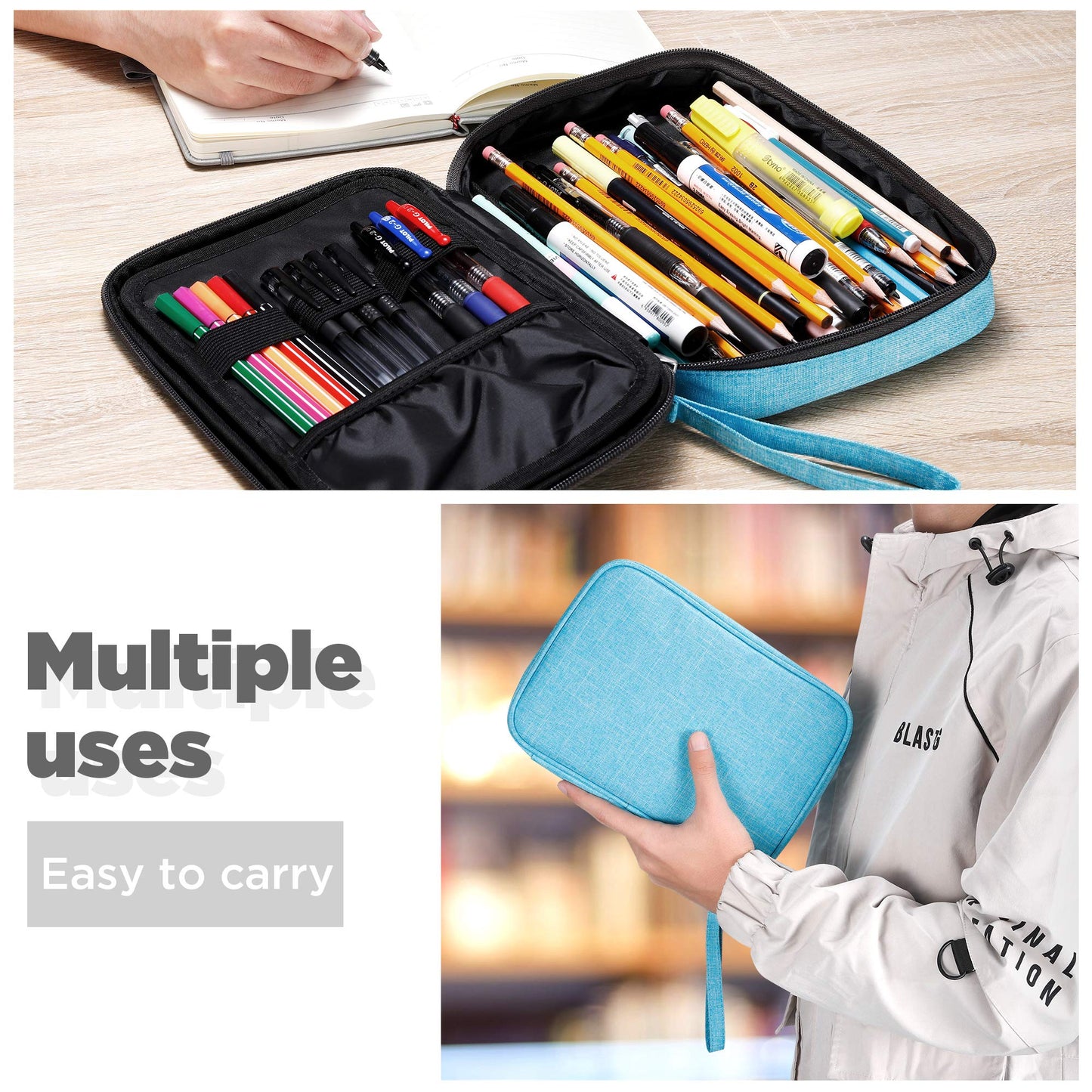 Zannaki Big Capacity Storage Pouch Marker Pen Pencil Case Simple Stationery Bag Box Art Tool & Sketch Storage Boxes for Bullet Journal Middle High School Office College Student Girl Women Adult Teen
