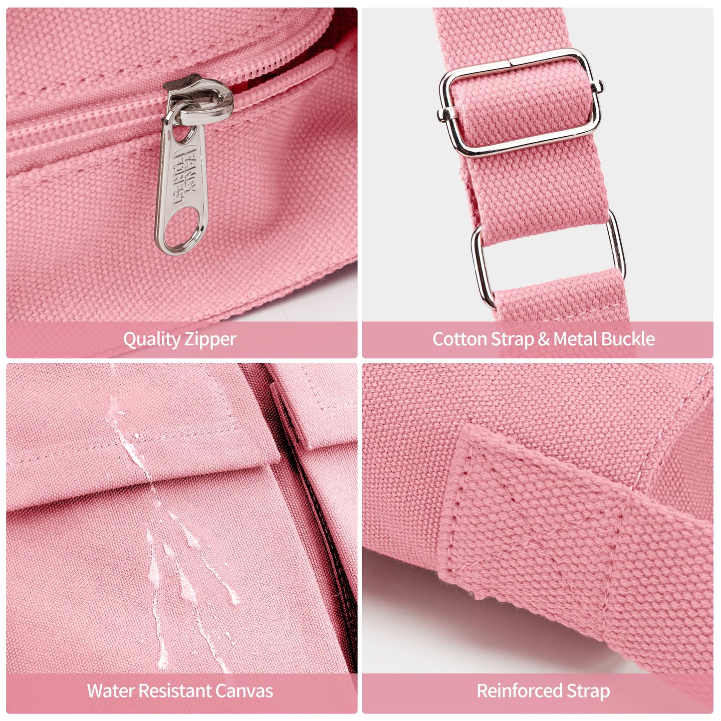 Canvas Messenger Bag for Women Men, Large Crossbody Bag for College Work Travel Daily, Pink