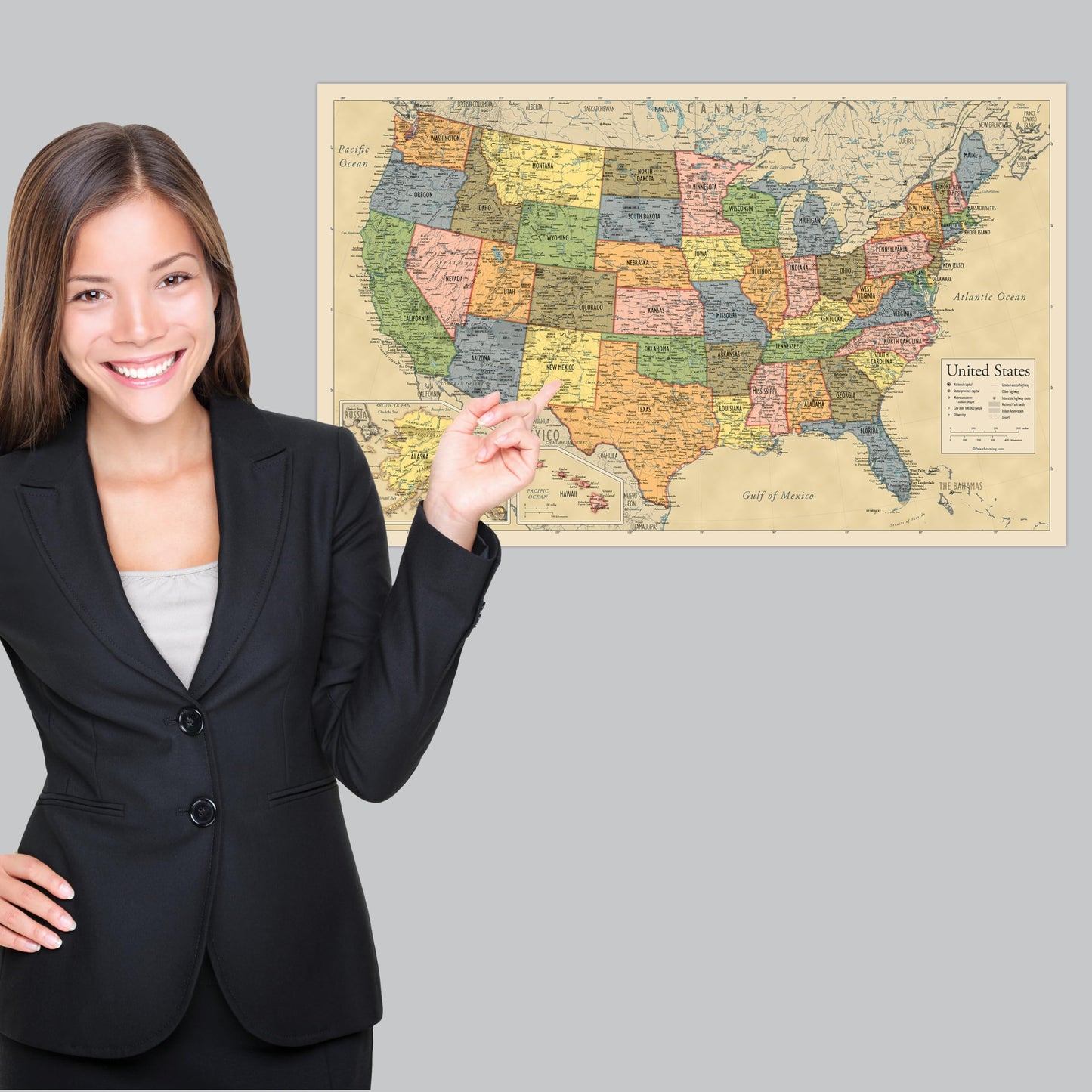 2 Pack - Laminated World Map & US Map Poster Set - Wall Chart Map of the World & United States - Made in the USA [Yellow]