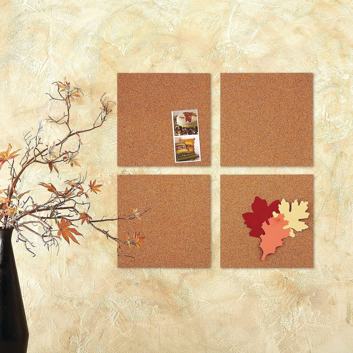 Corksidol Cork Board Tiles 12"x12" Bulletin Board-Cork Board- Ultra Strong Self Adhesive Backing for Classromm/Office/Floor/Wall/DIY-4 Pack