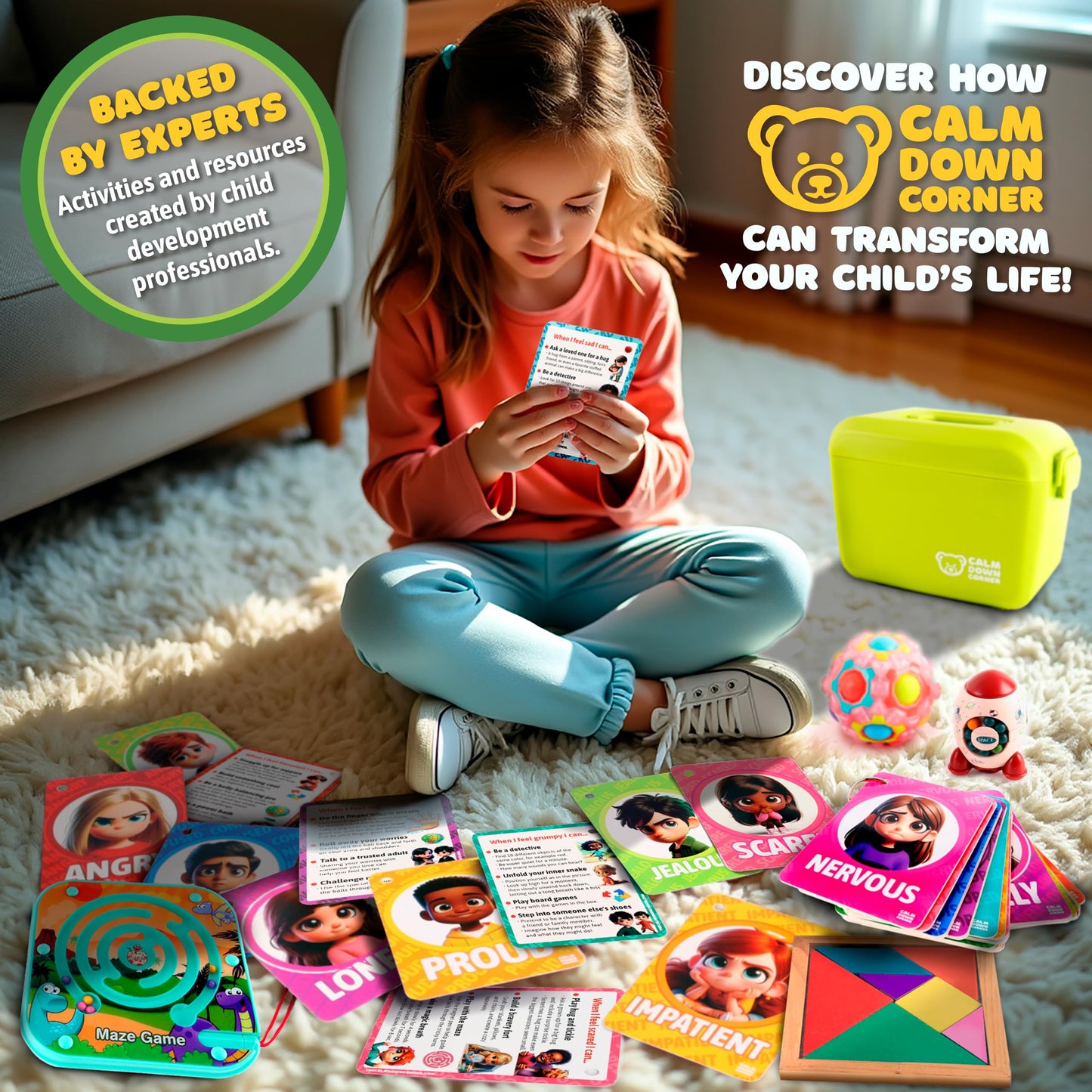 CALM DOWN CORNER the Original Kit for Kids — Therapist-Developed Emotional Regulation Set with Sensory Fidget Tools, Feeling Cards & 100+ Calming Activities for Home, Classroom & Therapy