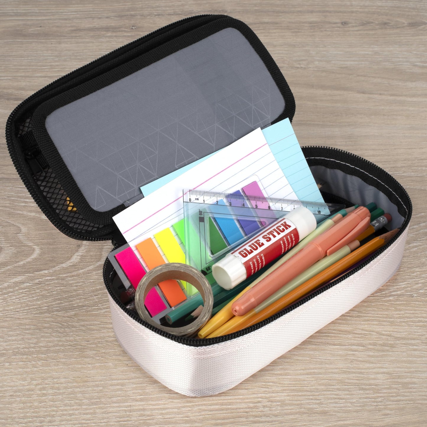 Five Star Pencil Pouch Zipper High-Capacity Storage Organizer Case for Office Supplies Earbuds Chargers Cables Makeup, Tan/Pink (500212C)