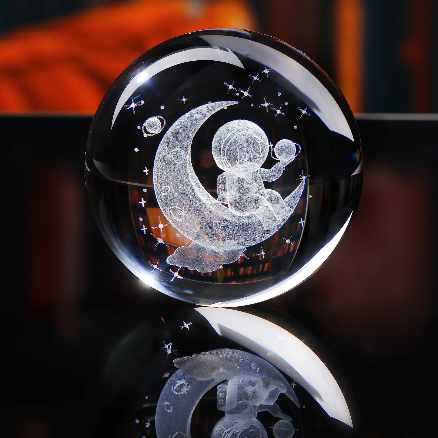 3d Astronaut Figurine Statue Crystal Ball 80mm 3.15inch - Space Astronomy Gifts Solar System Model Decor Crystal Sphere Unique Gifts For Men Him Birthday Dad Physics Science Teacher Night Light Lamp