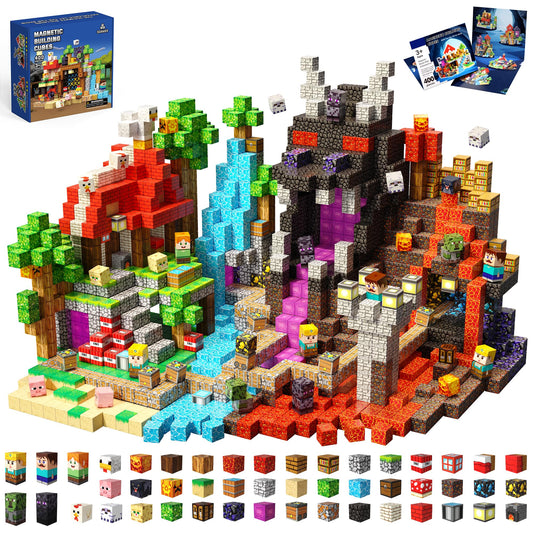 400PCS Magnetic Blocks, Magnetic Building Cube Set for Kids Ages 3+, Constructions STEM Stacking Tiles Toy Building Birthday Gifts for Boys Girls