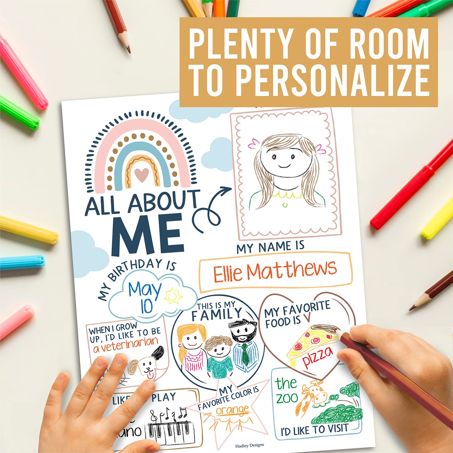 Hadley Designs All About Me Posters for Classroom Must Haves - 20 Star Student Poster, 100 Days of School Items, Star of The Week Poster Elementary Classroom Decor, End of School Year Teacher Supplies