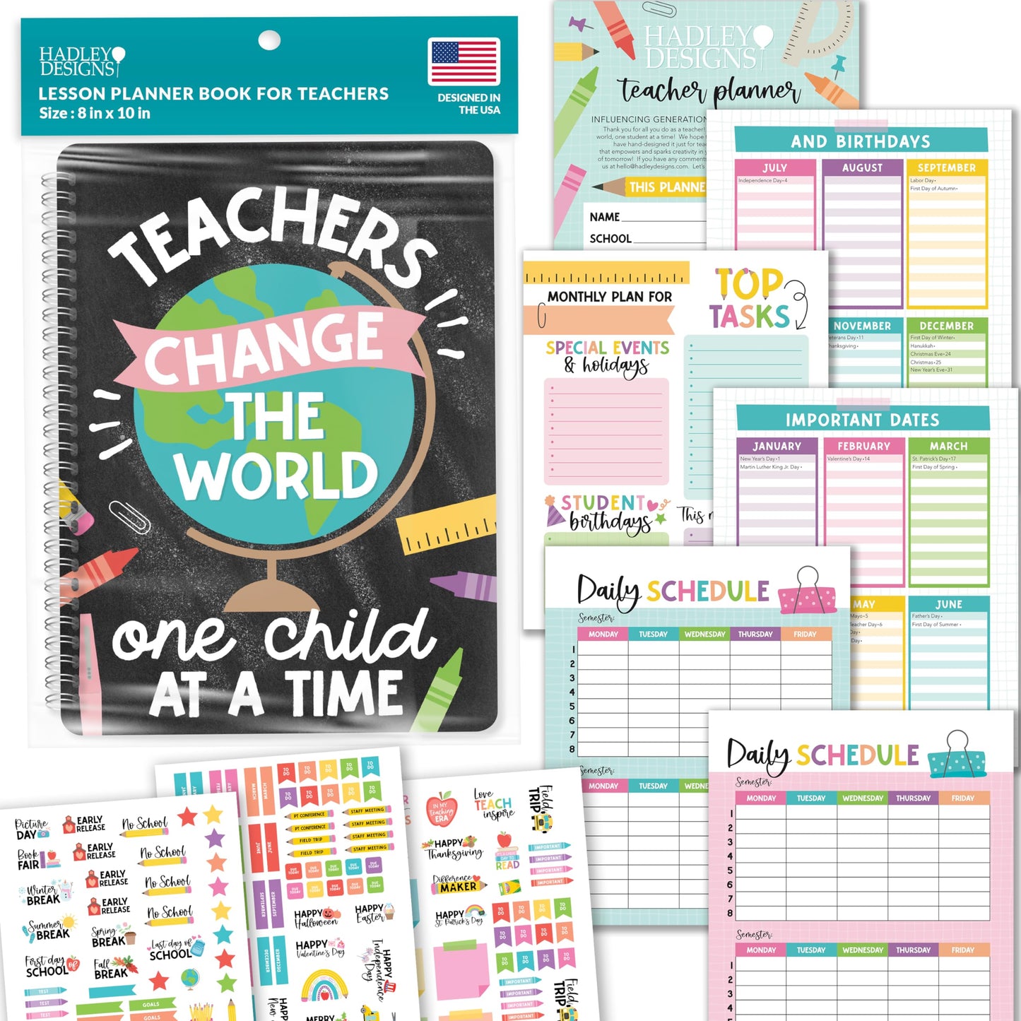 Hadley Designs Teacher Planner 2025-2026 – Lesson Planner Book for Teachers Must Haves, Undated Teacher Planners, Lesson Plan Notebook, Homeschooling Planners, Teachers Appreciation Gifts