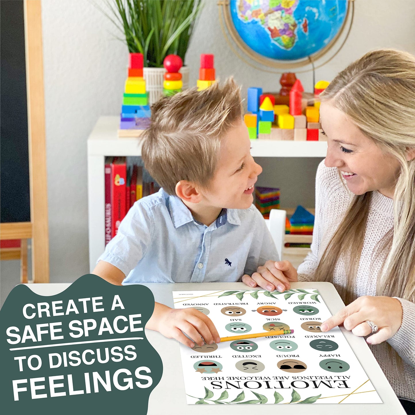 Hadley Designs Feelings Chart for Classroom Must Haves -Emotions Chart for Toddler Calm Down Corner Supplies,Feelings Wheel, Mental Health & Social Emotional Learning Posters, Greenery Classroom Decor