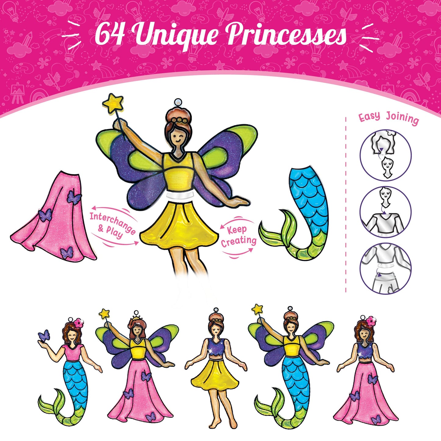 Imagimake Window Art Princess | Unicorn & Mermaid Suncather Kit | 16 Pieces Glass Painting Set | Kids Activities Ages 5-8 | DIY Craft Kit | Birthday Gifts for Girls Ages 5,6,7,8,9,10,12 Years Old