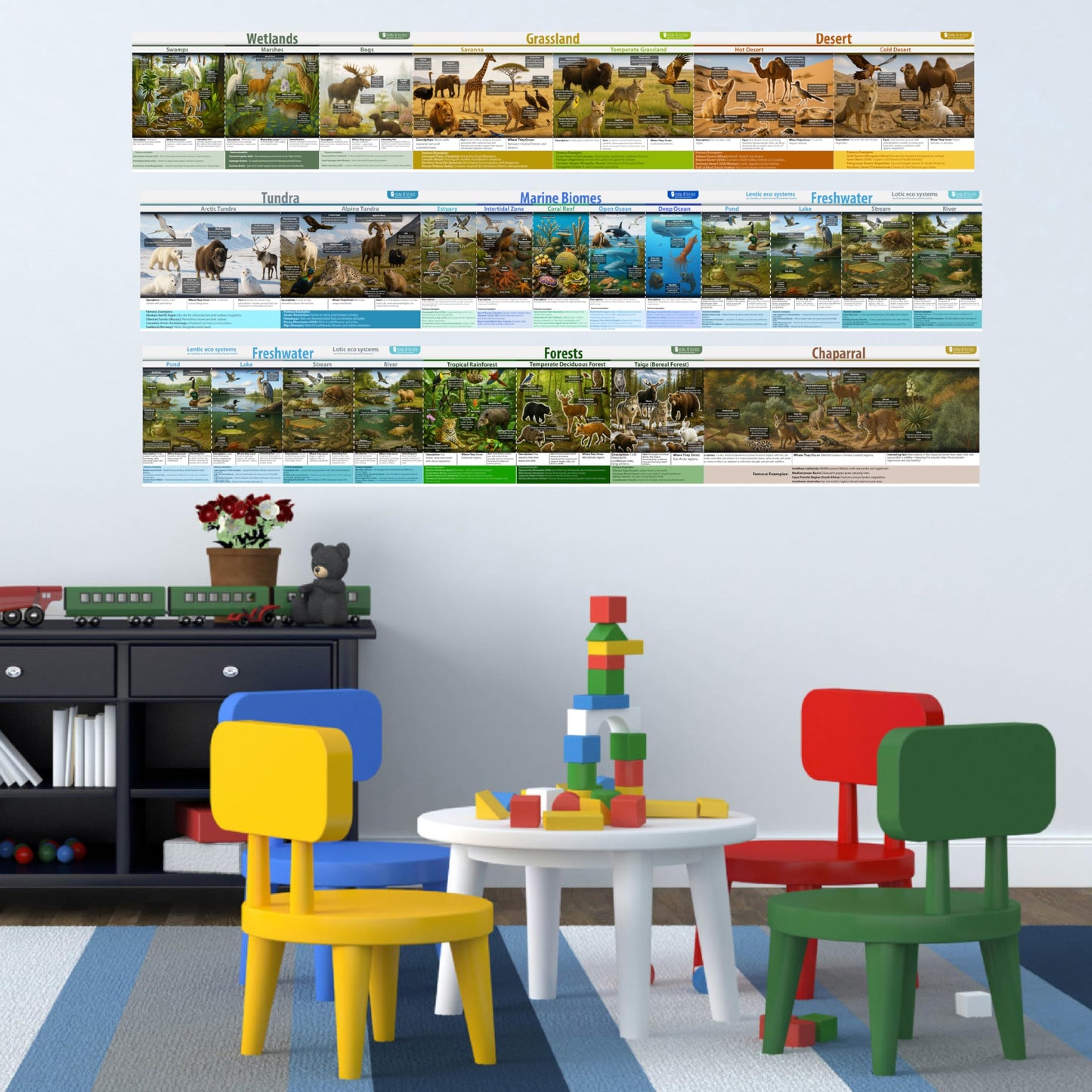 Earths Habitats ecosystem Line bulletin board set, 9 charts pack Glossy Paper (9"x18") Young N Refined