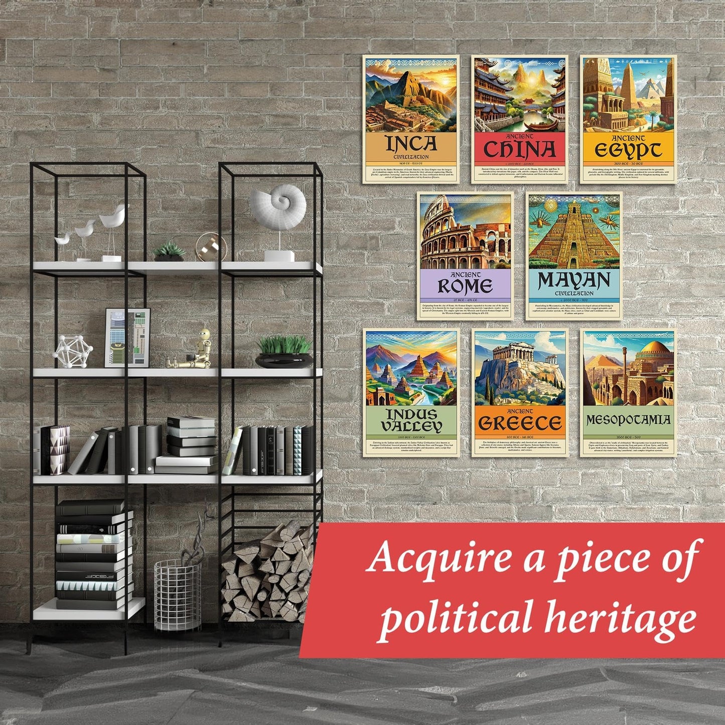 Wallbuddy Ancient Civilization Educational Posters Set of 8 | Social Studies Classroom Learning Materials | Ancient History Posters Unframed Wall Art Prints | Around The World Decorations (12x16)