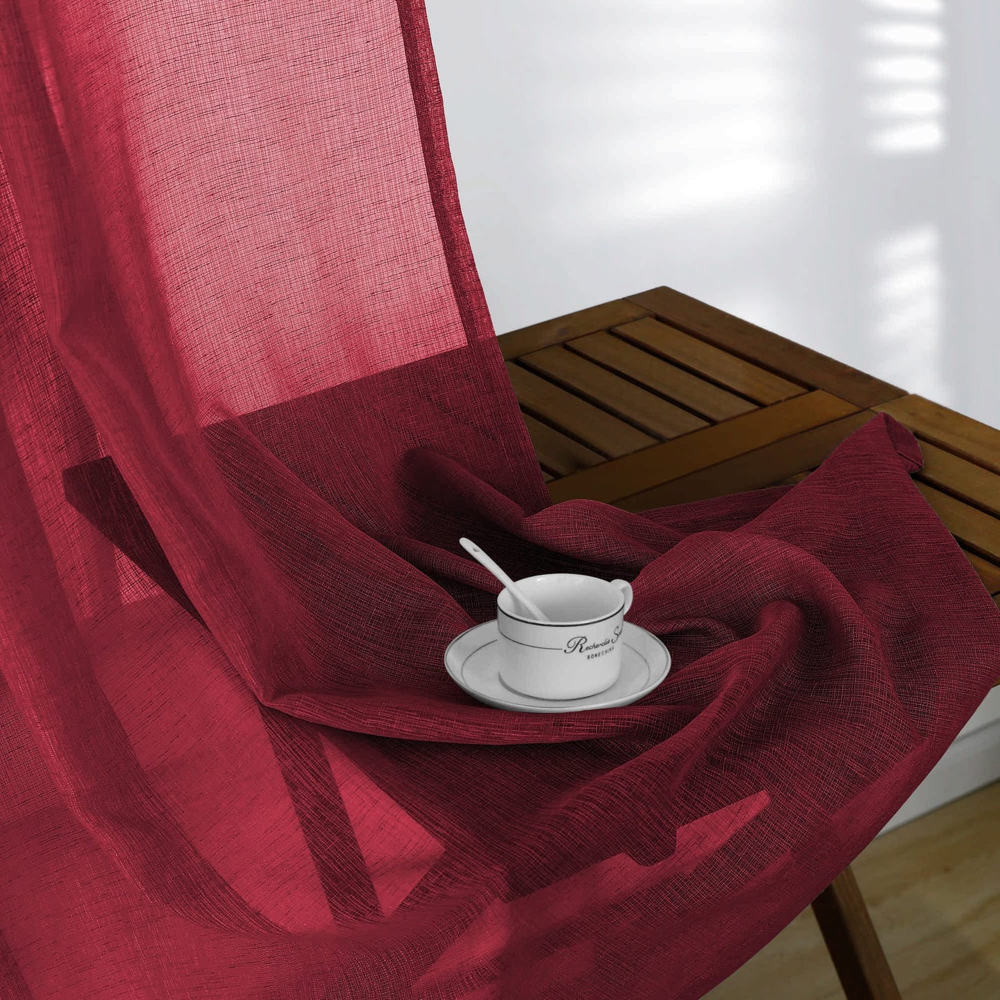 KOUFALL Burgundy Red Curtains 96 Inches Long for Living Room 2 Panel Set Linen Semi Privavy Light Filtering Sheer Drapes for Bedroom 96 Inches Long Dark Wine