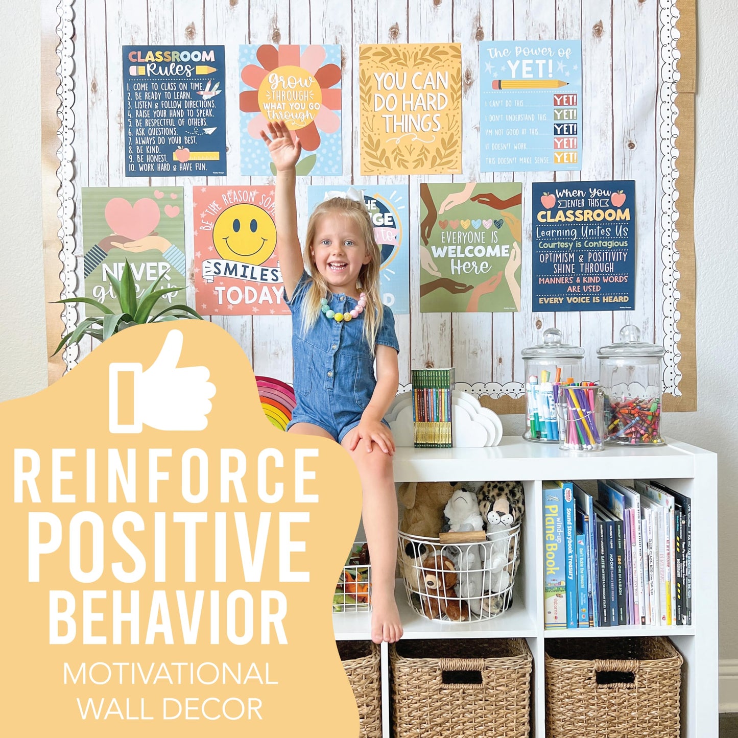 Hadley Designs Motivational Poster for Classroom Decor - 9 Growth Mindset Classroom Posters Elementary, Inspirational Wall Decor Middle School, Teacher Must Haves, Retro Bulletin Board Decorations