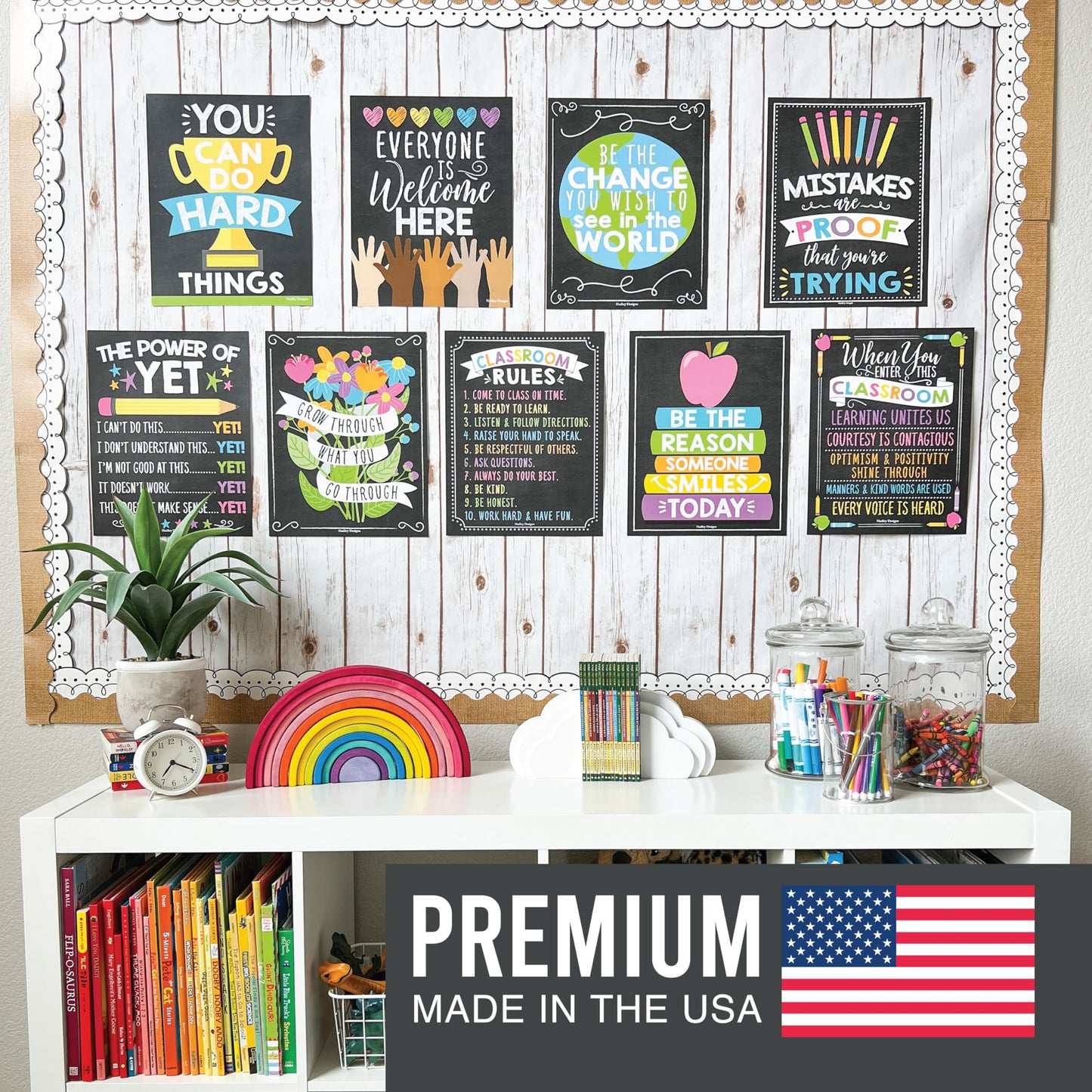 Hadley Designs Motivational Posters for Classroom Decor -9 Growth Mindset Classroom Posters Elementary, Positive Poster Middle School, Inspirational Wall Art, Chalkboard Teacher Bulletin Board Decor