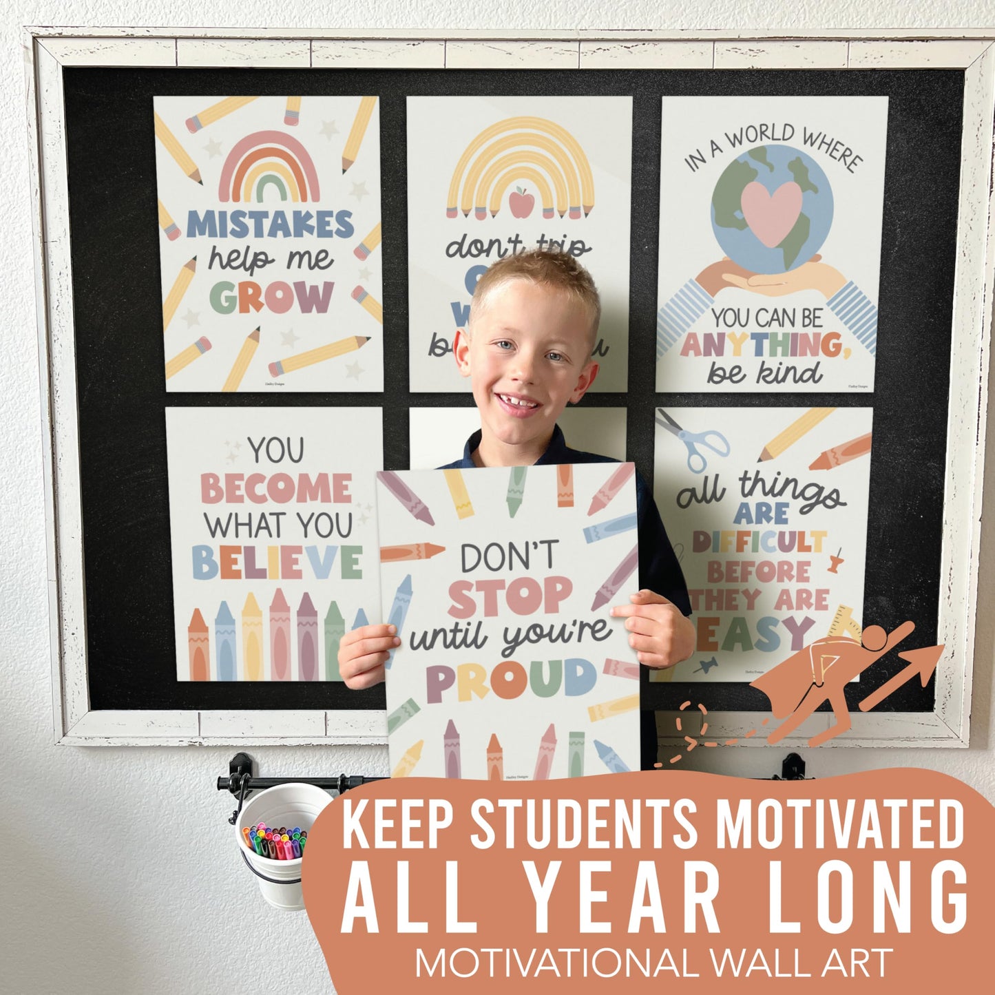 Hadley Designs Motivational Poster for Classroom Decor - 9 Growth Mindset Classroom Posters Elementary, Inspirational Wall Decor Middle School, Teacher Must Haves, Boho Bulletin Board Decorations