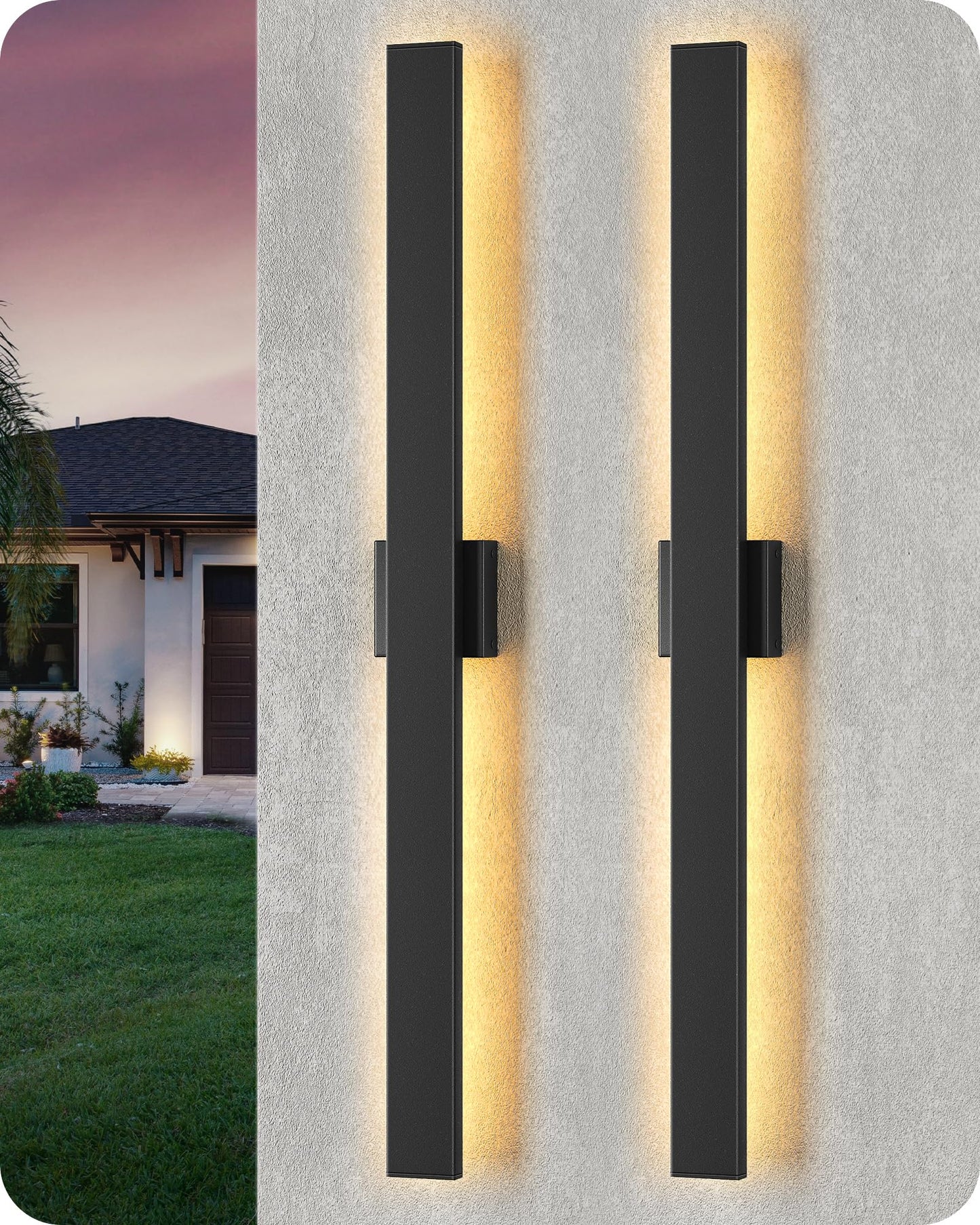 EDISHINE 2 Pack Modern Outdoor Wall Lights, Dimmable 39.4in Linear LED, IP65 Waterproof, Black, Model BD050