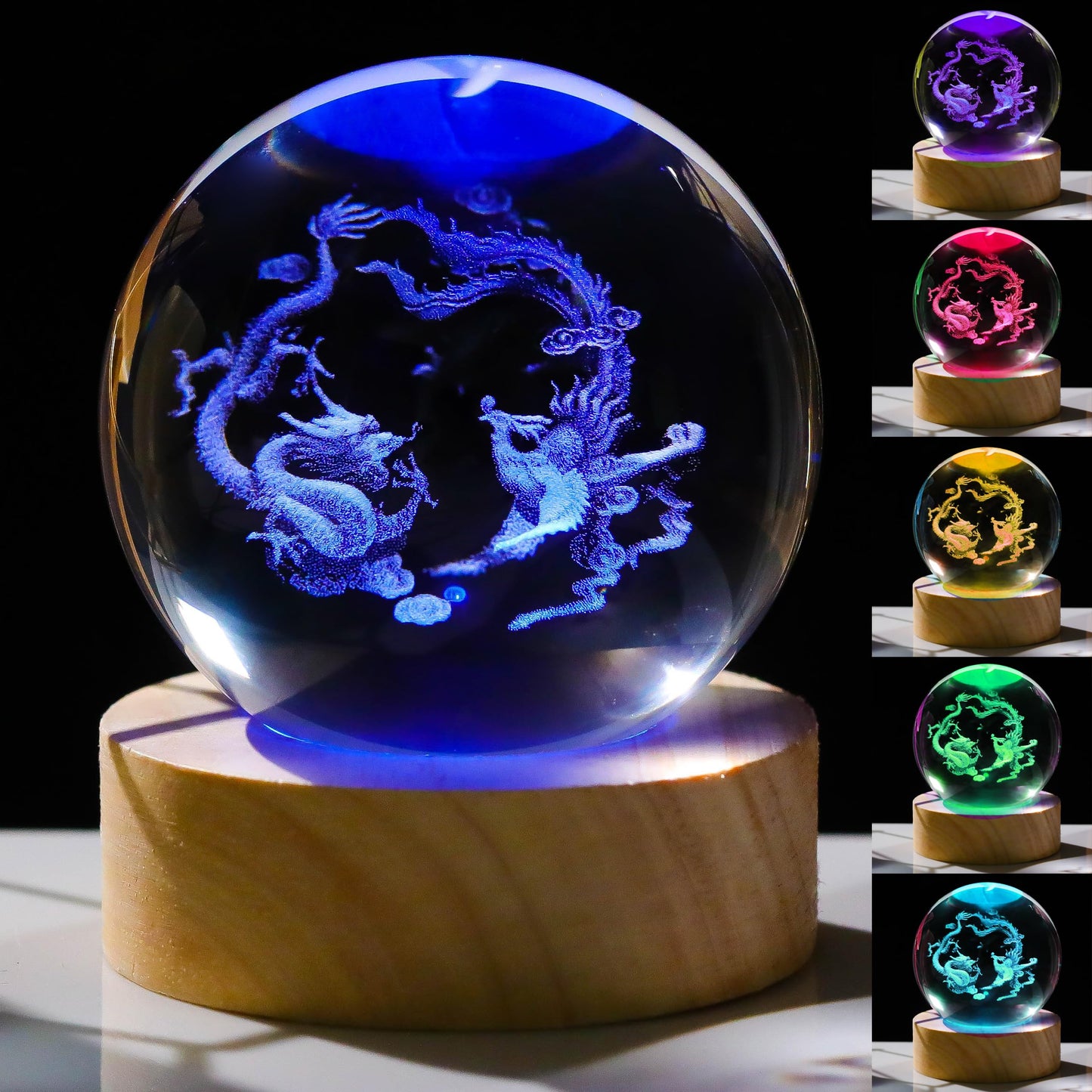 3D Dragon Phoenix Gifts for Women - Crystals Ball 60mm - Dragon Phoenix Figurines Decor Glass Animals Figurine - Stuff for Room Birthday for Best Friend Lovers Keepsake Paperweight