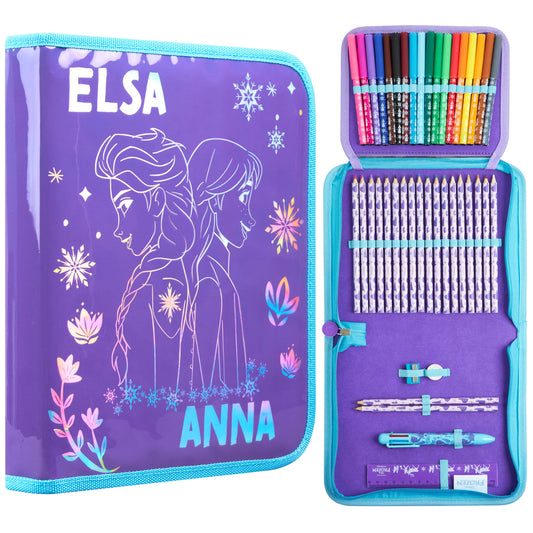 Disney Stitch Pencil Case for Girls Kids Tweens Colored Pencils Markers Pen Eraser Ruler Frozen School Supplies Stationary Gifts for Girls (Purple Frozen 1 Compartment)