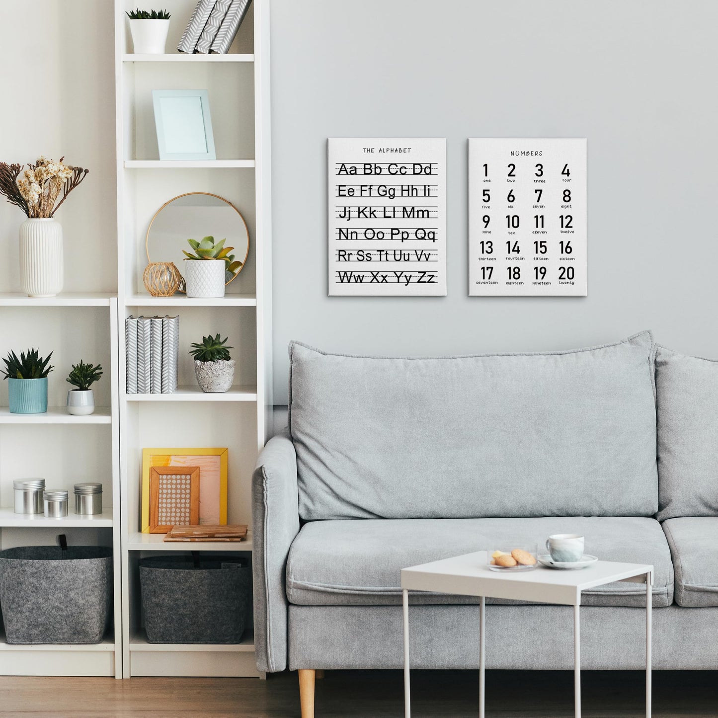 HRQKO Alphabet Numbers Nursery Canvas Wall Art Set of 2, Kids Room Decor Framed Art, ABC Numbers Learning Posters Wall Decor for Classroom Toddler Kids Nursery Bedroom Playroom, 11x14 inch