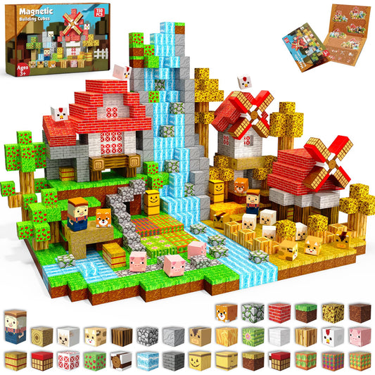 150 PCS Magnetic Blocks - Farm Animals Magnetic Building Blocks, Stacking Magnet Cubes for Kids, Magnetic Construction Toy for Boy Girl, STEM Montessori Sensory Toy for Ages 3-12 Birthday Gift