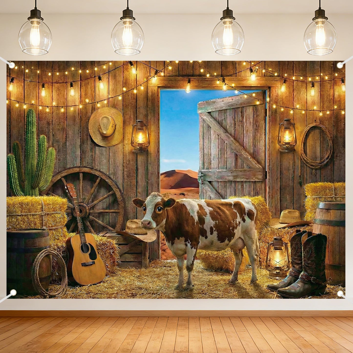 Western Barn Backdrop Cowboy Backdrop - 7x5ft Rustic Farmhouse Country Photography Background Wild West Wooden House Vintage Farm Backdrops for Birthday Party Wedding Baby Shower