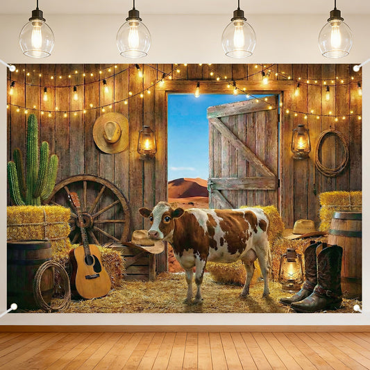 Western Barn Backdrop Cowboy Backdrop - 7x5ft Rustic Farmhouse Country Photography Background Wild West Wooden House Vintage Farm Backdrops for Birthday Party Wedding Baby Shower