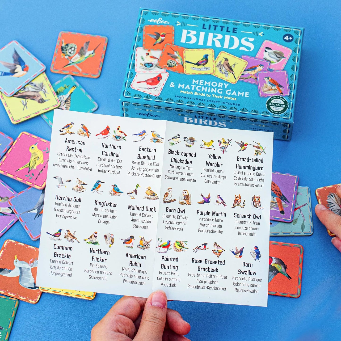 eeBoo: Memory & Matching Game- Little Birds- 18 Illustrated Matching Pairs, Concentration Tile Game, Informational Insert, Kids Ages 4+, 1-4 Players
