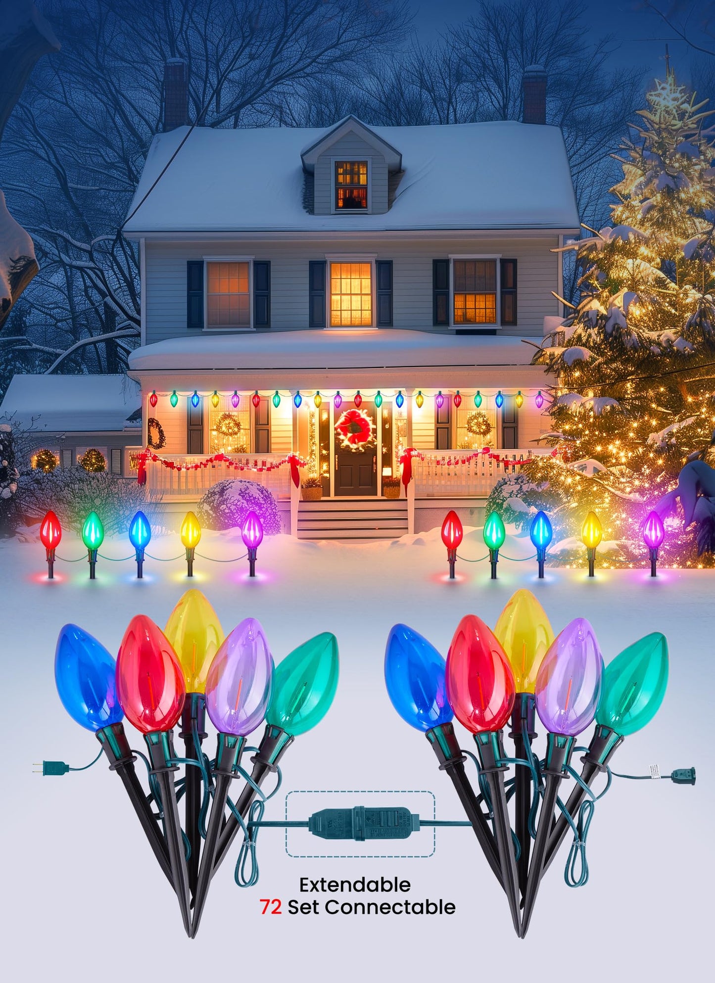 Minetom C9 Christmas Pathway Lights - 13.5ft 10 LED String Lights with 10 Stakes, Waterproof, Multicolor, Model GY-C-50.6-U-B1