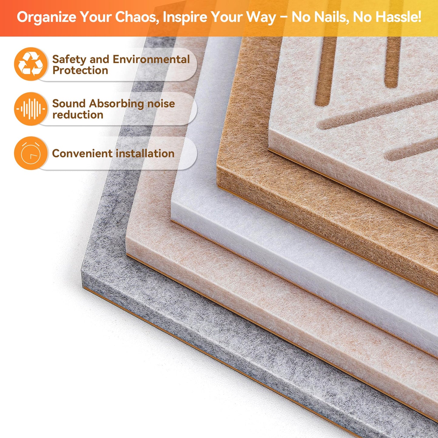 10 Pack Hexagon Cork Board Tiles Alternative, 12'' Fully Self-Adhesive Modern Felt Bulletin for Wall Decor, Frameless Pin Board for Office, Renter-Friendly Decorative Hexagon Corkboard with 30 Pins