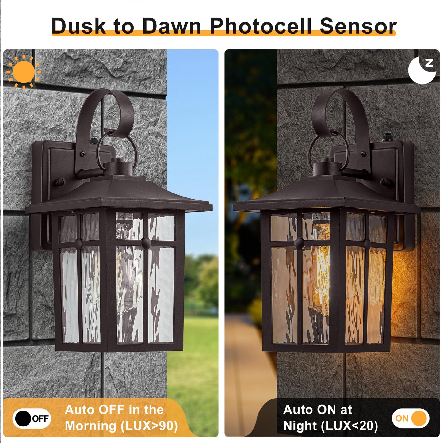Lawyettle Outdoor Lighting, 2 Pack Oil Rubbed Bronze Aluminum Fixtures, Waterproof Ripple Glass, Model XG7003O-W1BR