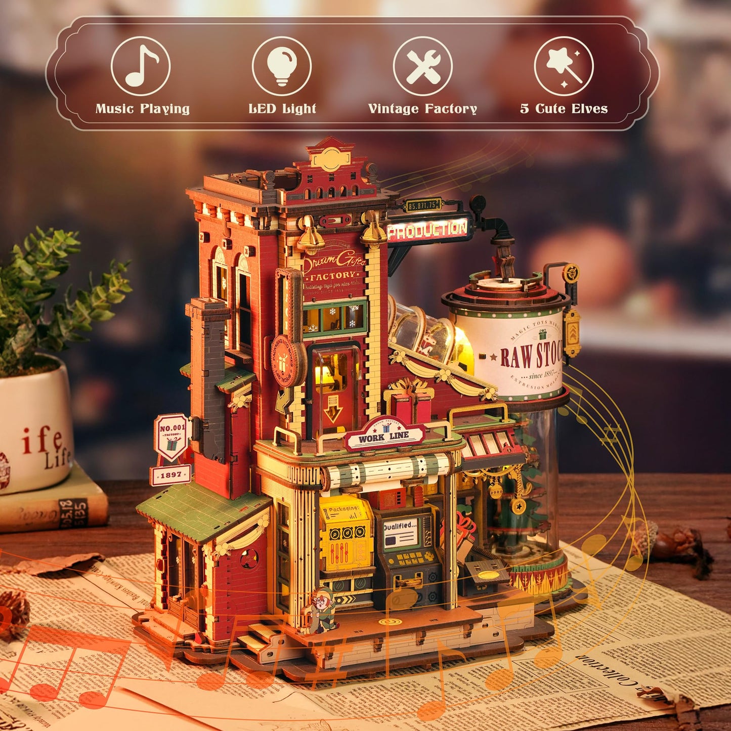 ROBOTIME 3D Wooden Puzzles for Adults, Factory Wooden Music Box EAB01, Gift for Craft Enthusiast Model Building Set