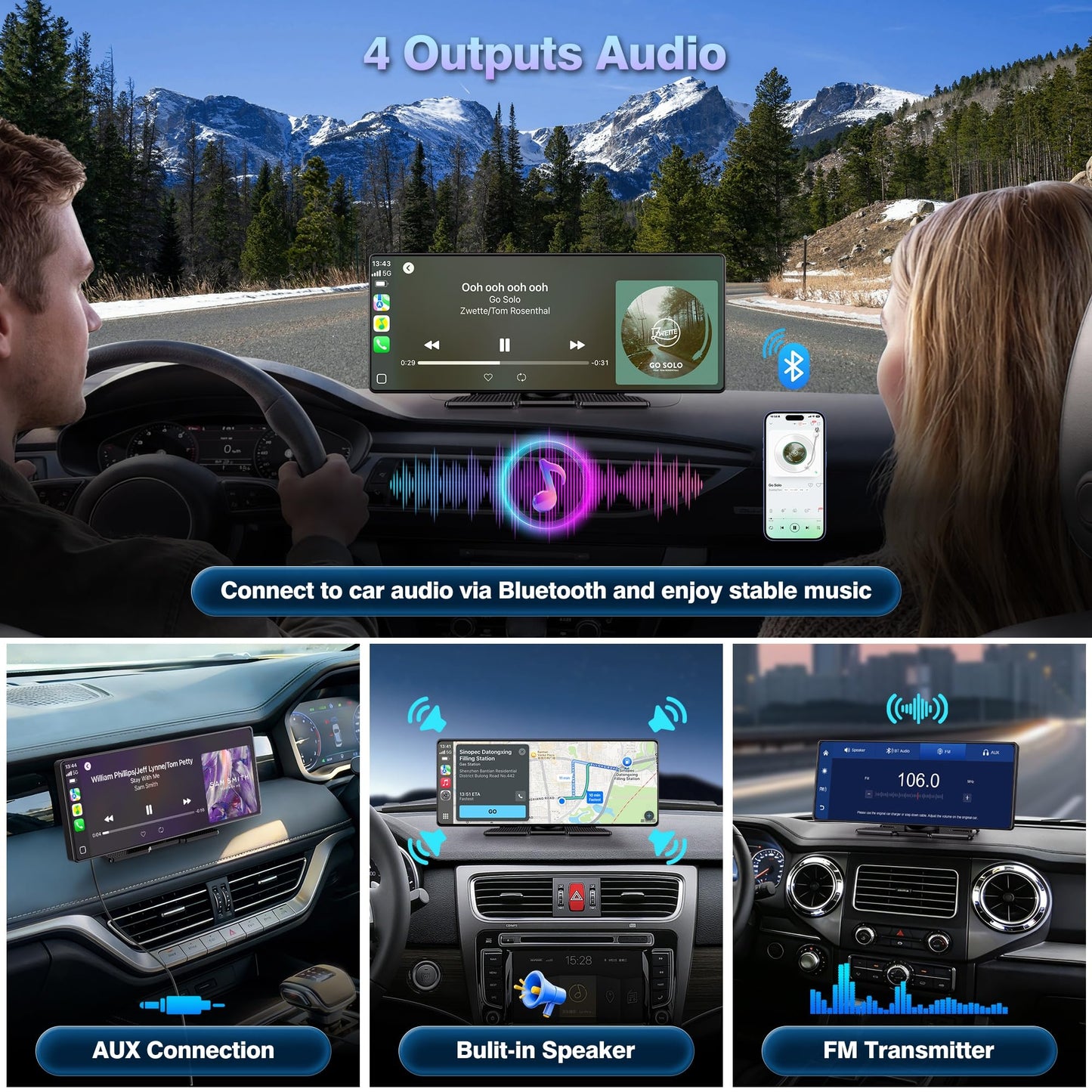 Gikktdr Carplay Screen for Car, 10.26'' Upgrade Wireless CarPlay & Android Auto Car Play Screen with 60PFS,1080P Backup Camera (with a Camera Bracket), GPS Navigation, Voice Control for All Vehicles