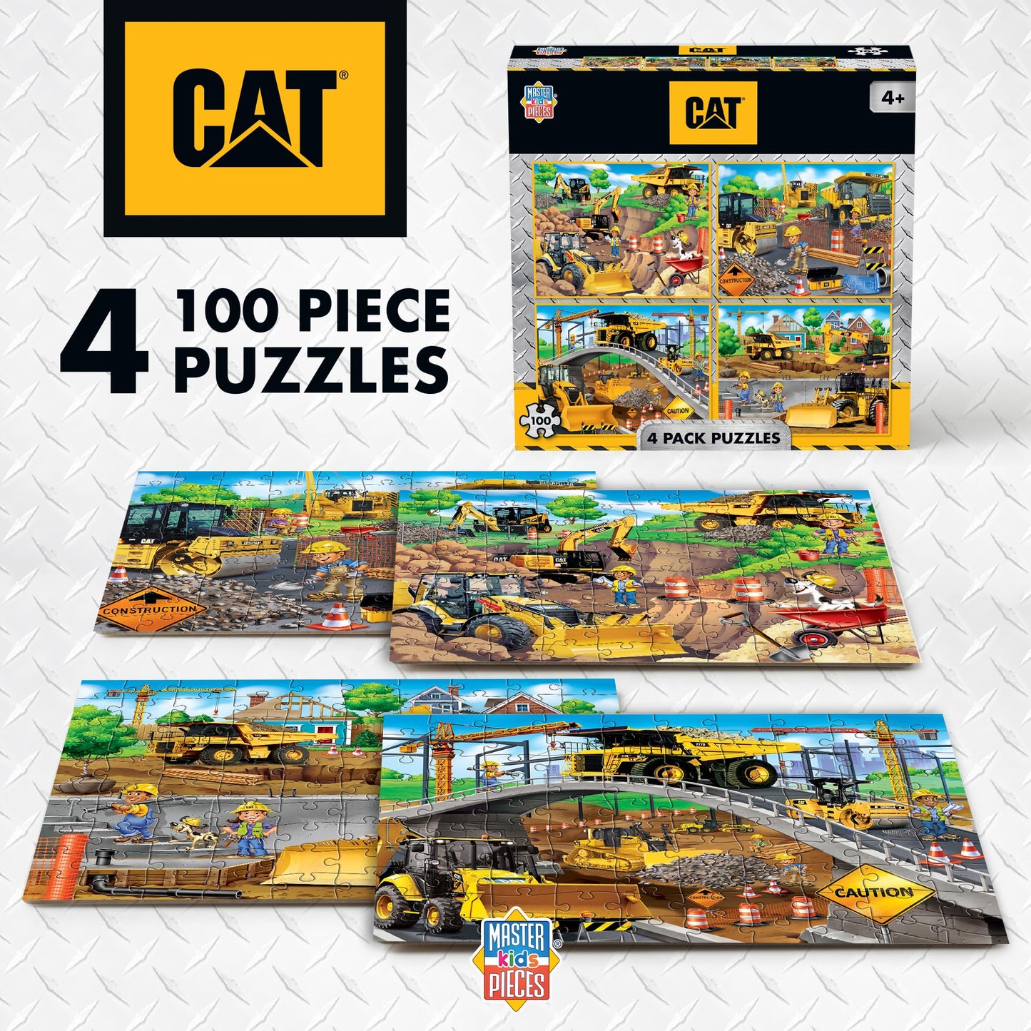 MasterPieces – Jigsaw Puzzle Set for Kids 6+ Years, 4-Pack of 100 Pieces, Educational and Fun Game, Caterpillar Collection, Gift Idea for Children, 8" x 10