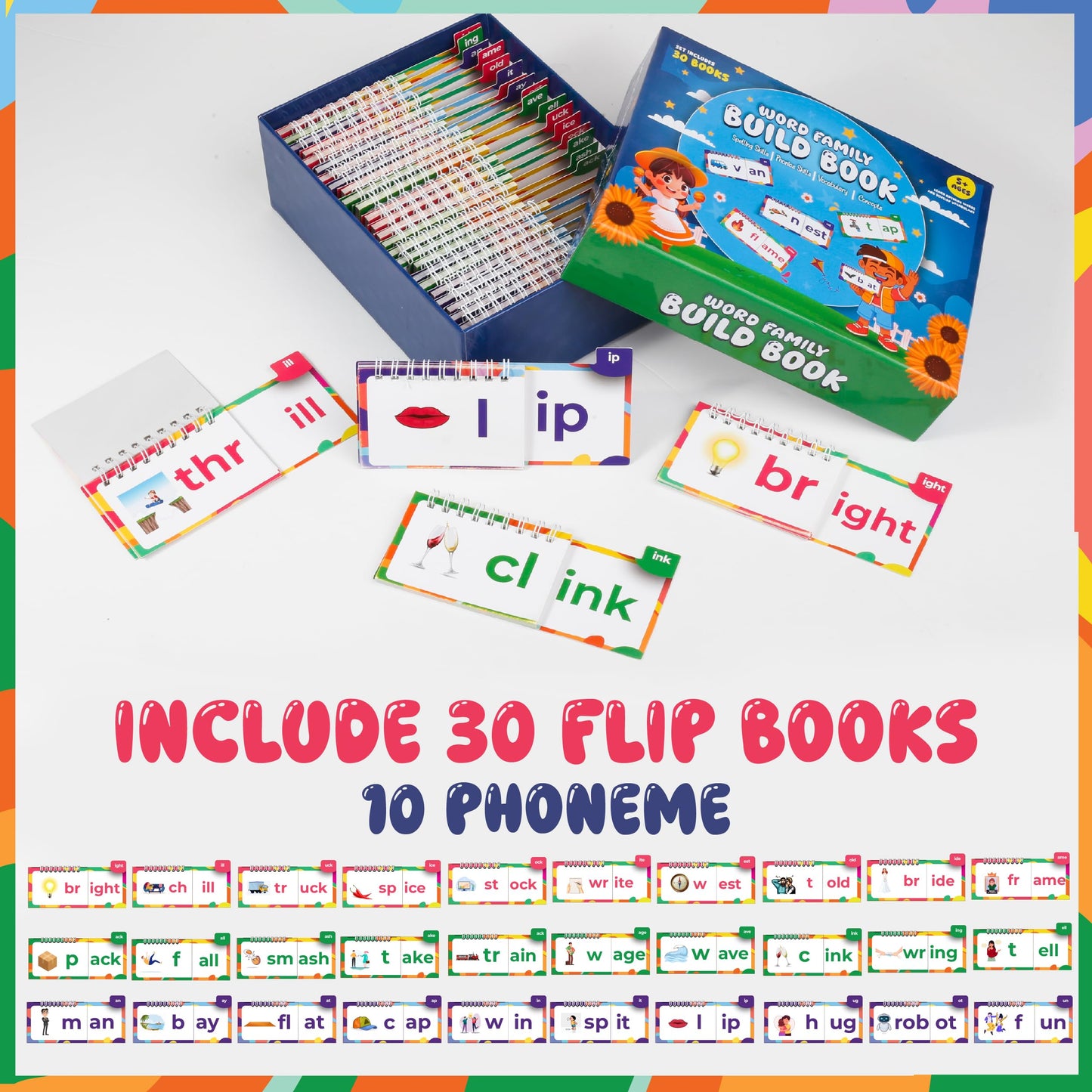 30 Read and Rhyme Flip Books, Phonics Flash Cards, Word Family Build Book, Learn to Read Sight Words Flash Cards Kindergarten, Phonics Flip Books for Kids Preschool Learning Activity, Reading Games