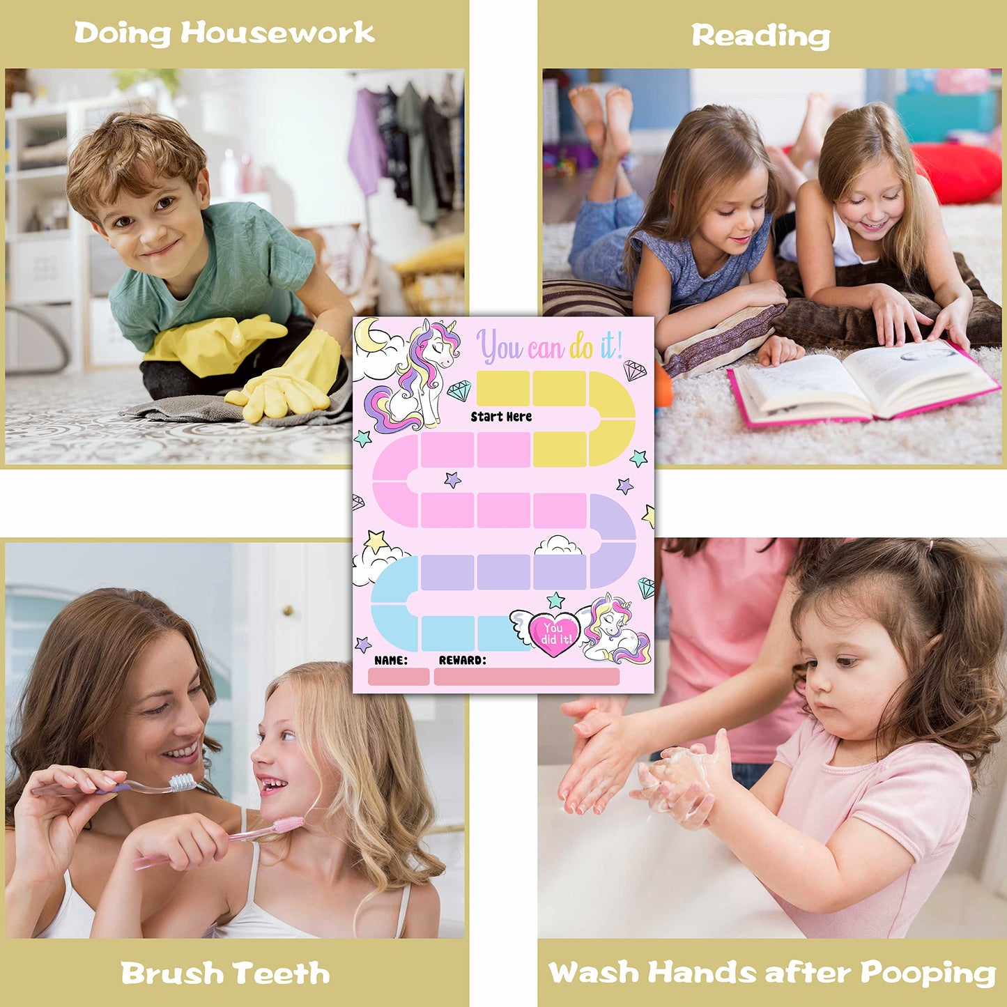 10 Unicorn Reward Chart with 216 Round Stickers, Incentive Behavior Chart for Kids at Home Classroom, Kids Routine Daily Chore Sticker Chart-A21
