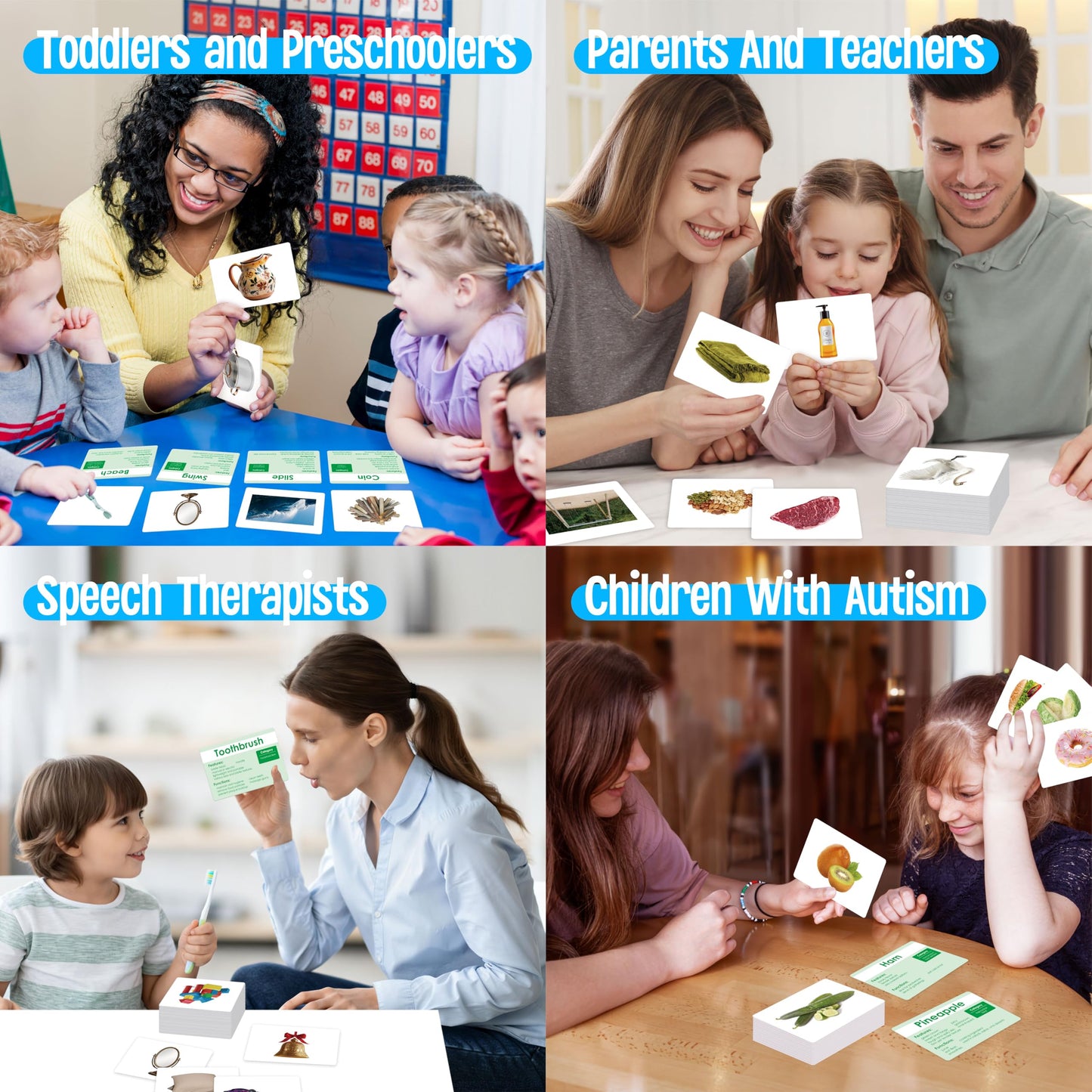 140 Noun Picture-Word Cards, Picture Flashcards Language Builder Visual Aid Speech Development Tool for Autism, ESL Teaching Material Non-Verbal Vocabulary Builder for Children, Kids, Adults (Level 2)