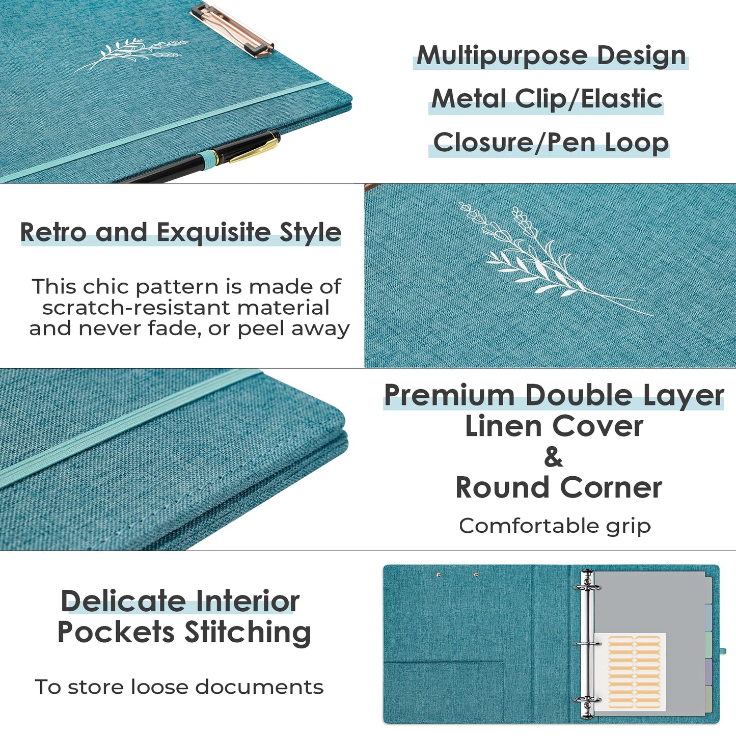 EYROZILL 3 Ring Binder 2 Inch, Binder for Letter Size (11" x 8.5") with 5 Tab Dividers, File Folder Labels and Low Profile Clipboards, Lavender Blue