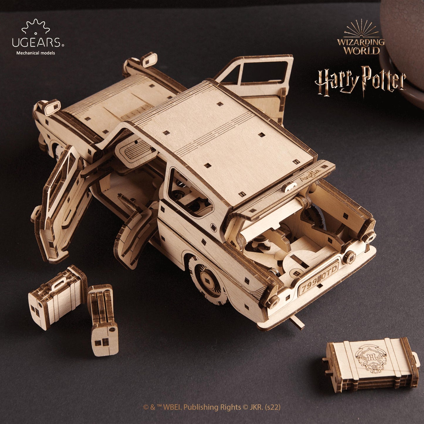 UGEARS Wooden 3D Puzzles for Adults - Flying Ford Anglia Harry Potter Puzzle 3D – Harry Potter Flying Car Building Kits for Adults DIY Model Kit with Spring Drive