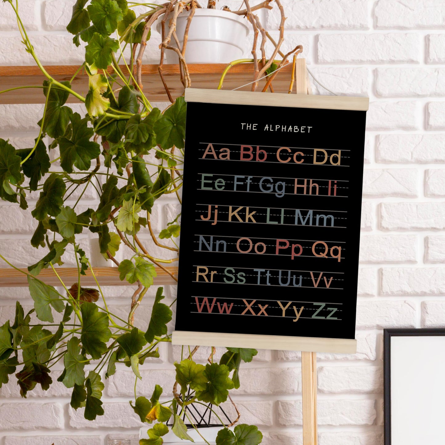 HRQKO Alphabet Numbers Poster Hanger Frame Set of 2, Black Nursery Wall Decor, ABC Poster Wall Art with Wooden Frames, Boho Alphabet Banner Wall Hanging Decor for Toddler Playroom, 12x16 Inch