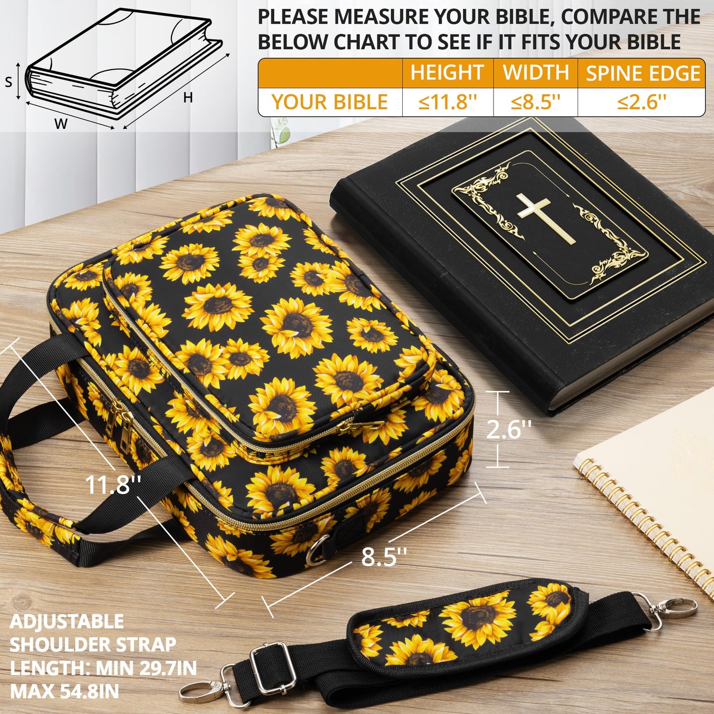 Bible Cover Case for Women, Large Bible Bag w/Shoulder Strap, Bible Study Supplies Journaling Kit Pink Book Carrying Case with Accessories Pastel Highlighter Tab, Christian Gifts for Women Mom Friends