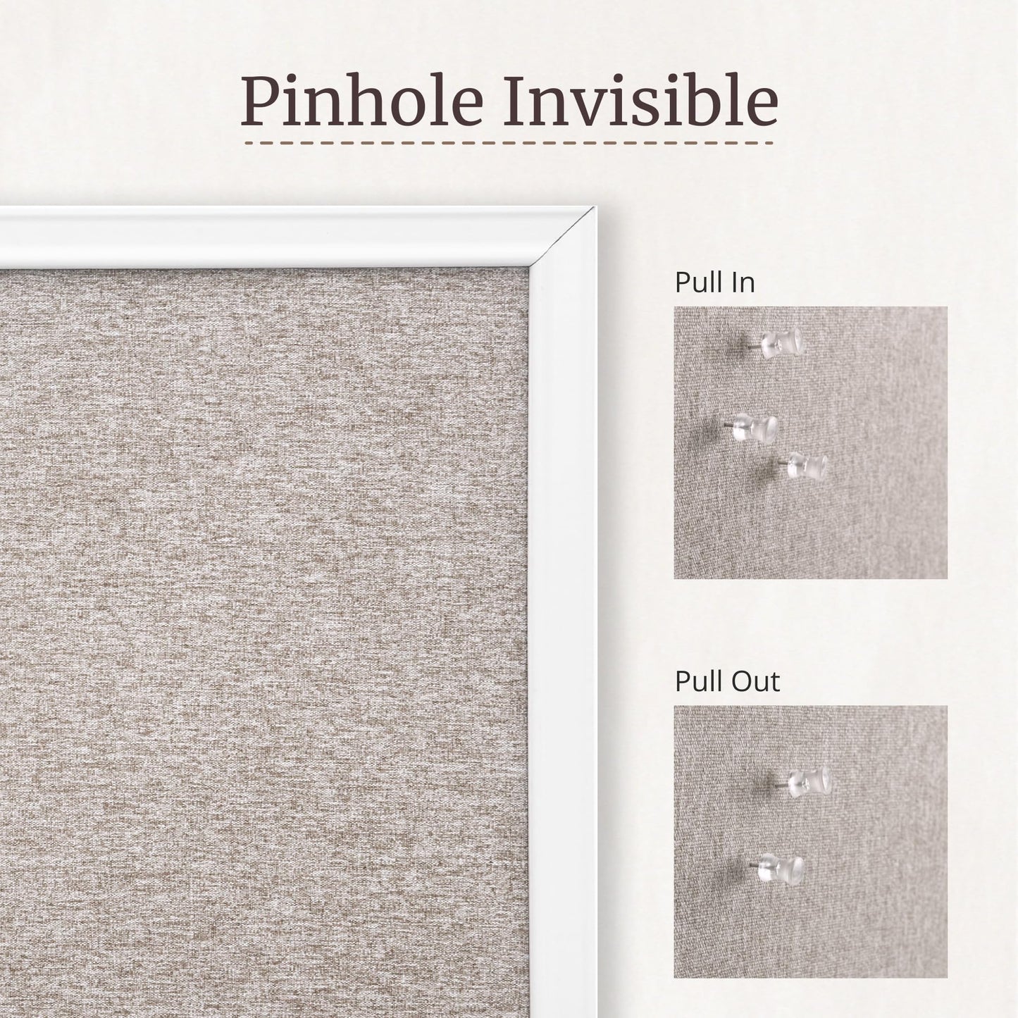 VUSIGN Linen Bulletin Board, 30'' x 20'' Large White Cork Board Decorations, Wall Mounted White Framed Cork Boards, Fabric Pin Boards for Walls with 10 Pushpins for Home, School, Office