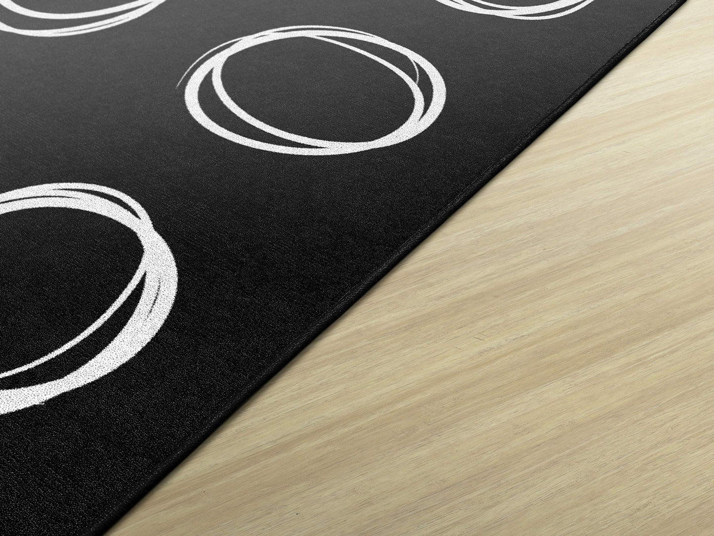 Flagship Carpets Circle Sampler Abstract Classroom Educational Area Rug for Kids and Teachers, Durable Quality for Schools, Preschool, Daycare, & Learning Centers, 7'6" x 12', Black