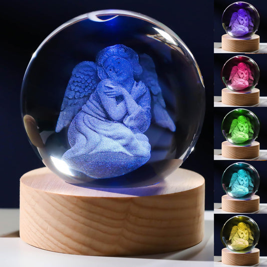 3D Angel Gifts for Women - Crystals Ball 60mm Angel Figurines Decor Glass Animals Figurine Stuff for Room Birthday for Best Friend Lovers Paperweight