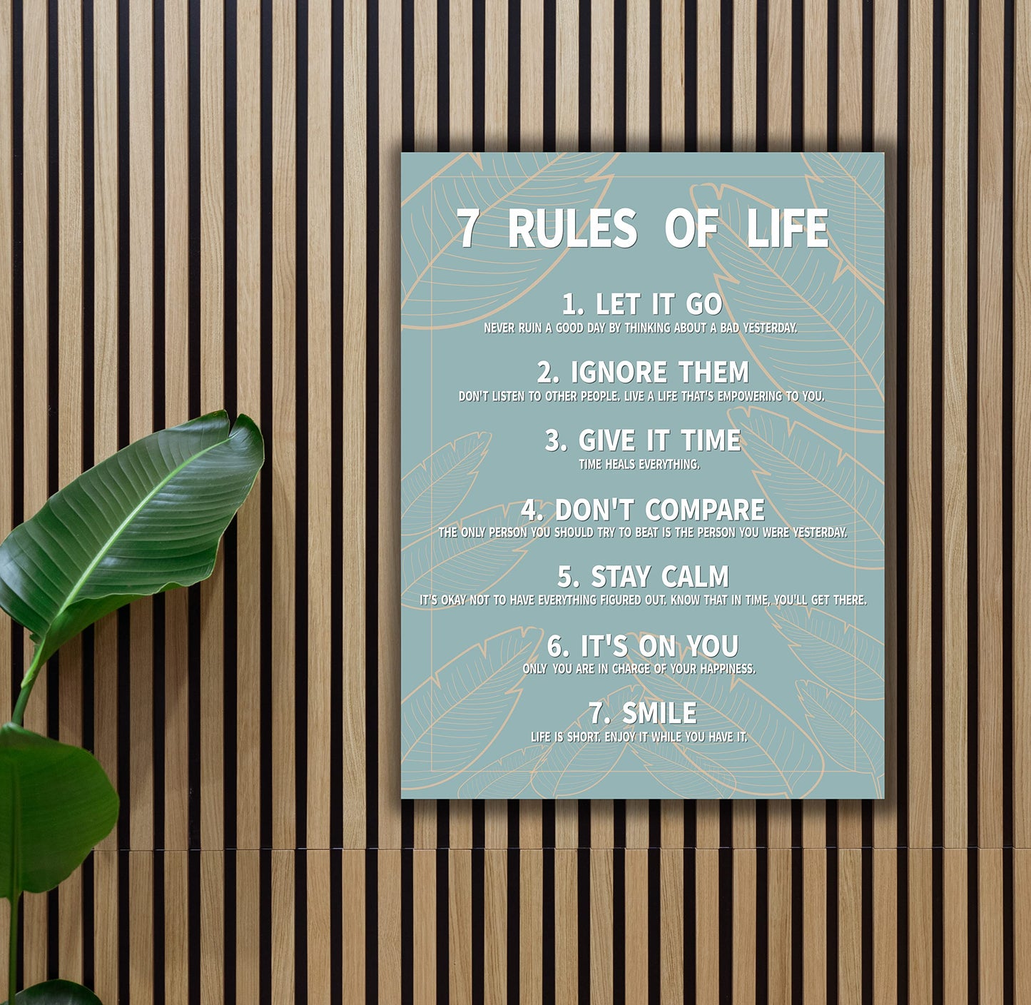 7 Rules Of Life Canvas Decoration Painting, Suitable For Office, School, Library,Home (29x38cm) Framed (Green)
