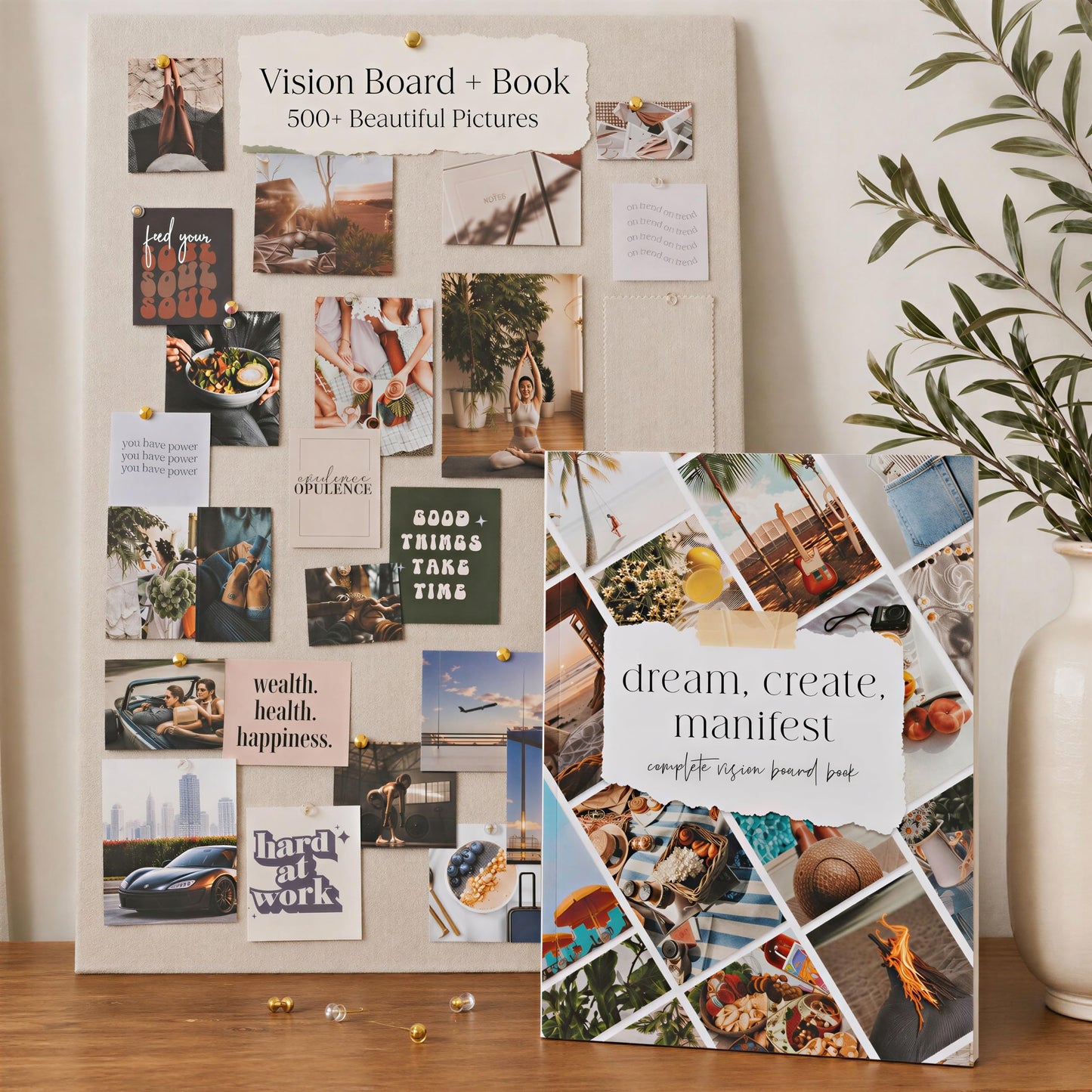 Inspirational Vision Board Kit – Complete Set with Vision Board Book & Felt Board, Motivational Pictures & Quotes to Map Your Goals & Dreams - The Perfect Supplies to Visualize Goal Setting & Success